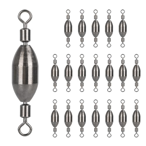 THKFISH Brass Fishing Sinker Swivel, 5 Size Trolling Sinkers Swivel Weights Quick Set Up Lead Fishing Sinker with Inner Swivel Rolling for Fishing Saltwater Freshwater,1/32-1/2 OZ - size: 1/8OZ-20PCS