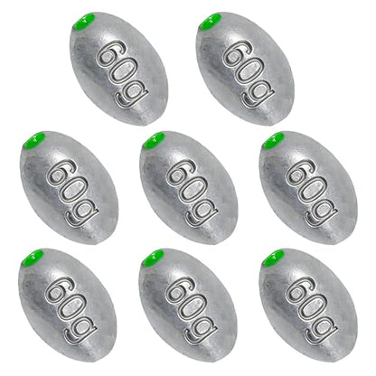 Egg Sinkers Bullet Fishing Weights Oval Shaped with Plastic Core Slip Sinkers for Catfish Fishing Casting Saltwater and Freshwater 1/5oz to 2oz - style: 2oz-60g-8pcs