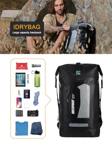 IDRYBAG Waterproof Backpack for Men 20L/30L/40L, Floating Dry Bag Kayak, Dry Backpack Hiking - color: Black, size: 30L