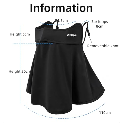 UPF 50+ Sun Protection Face Mask with Neck Coverage, UV Face Mask for Outdoor Activities, Unisex Breathable Sun Mask - style: Black
