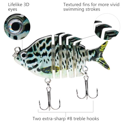 Bassdash SwimPanfish 0.34oz Hard Swimbaits Multi Jointed Topwater Trout Bass Fishing Crank Lure for Freshwater and Saltwater - color: Blue Mackerel