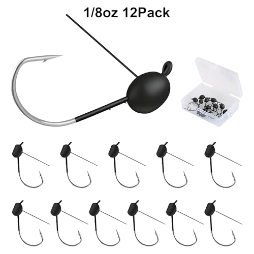 12Pcs Weedless Wacky Rig Hooks for Bass Fishing – Weighted Mushroom Jig Heads with Wide Gap Hook for Senko Worms & Soft Baits 1/16 1/8 3/16oz - size: 1/8oz (3.5g)-12Pack