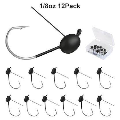 12Pcs Weedless Wacky Rig Hooks for Bass Fishing – Weighted Mushroom Jig Heads with Wide Gap Hook for Senko Worms & Soft Baits 1/16 1/8 3/16oz - size: 1/8oz (3.5g)-12Pack