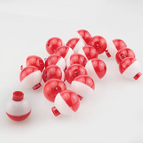 Fishing Bobber 20PCS Red and White ABS Plastic Snap-on Fishing Floats Bobber Round Buoy Fishing Tackle Accessories - size: 25mm