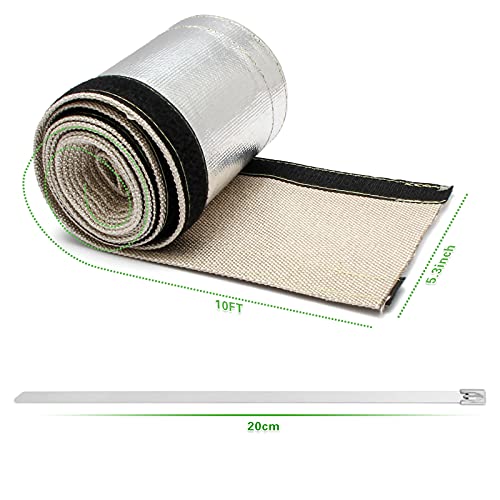 Heat Shroud Sleeve Aluminized 2 Pcs for Ultimate Heat Protection Hose Wire Shield 1-1/4''I.D. x 10FT, with 20 Pcs 7.8Inch Stainless Steel Cable Metal Zip Ties - size: 2*1-1/4''I.D. x 10FT