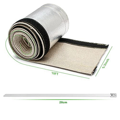 Heat Shroud Sleeve Aluminized 2 Pcs for Ultimate Heat Protection Hose Wire Shield 1-1/4''I.D. x 10FT, with 20 Pcs 7.8Inch Stainless Steel Cable Metal Zip Ties - size: 2*1-1/4''I.D. x 10FT
