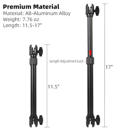 All-Aluminum Extension Double Socket Arm, Adjustable Telescopic Mounting Arm 11.5 to 17 Inch, Compatible with RAM B Size Mounts and Other Industry Standard 1" / 25mm Ball Components - size: 11.5 to 17"