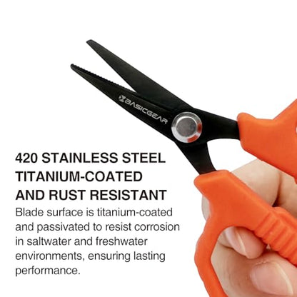 BasicGear Fishing Multi-Tool Scissors – Titanium-Coated, Stainless Steel, Multi-Tool Cutter with Hook Adjuster, Screwdriver, Bottle Opener, Sheath & Non-Slip Grip for Saltwater or Freshwater Use - color: 2pcs - 420 Stainless Steel