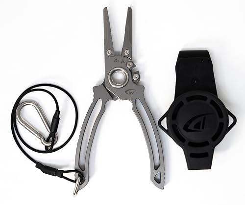 danco Titanium Dual Cutter 7" Fishing Plier, Fishing Line and Wire Cutter, Saltwater Safe, Fresh/Saltwater Fishing, Sheath and Lanyard Included - style: Dual Cutter