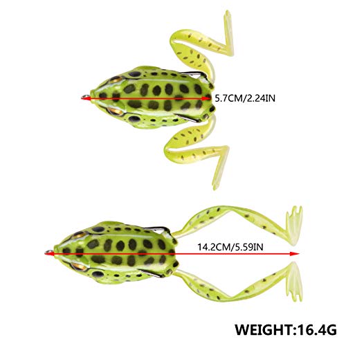 Frog Lures, 5pcs Soft Frog Lure Ray Frog Fishing Lures Weedless Baits Realistic Swimbaits Hollow Body with Double Hook Tackle Box for Bass Pike Snakehead