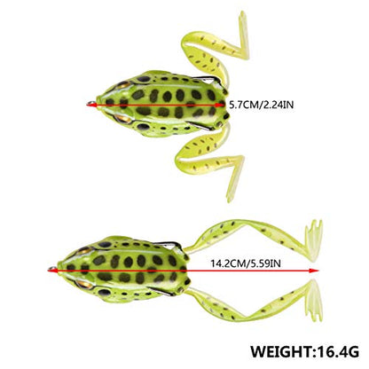 Frog Lures, 5pcs Soft Frog Lure Ray Frog Fishing Lures Weedless Baits Realistic Swimbaits Hollow Body with Double Hook Tackle Box for Bass Pike Snakehead