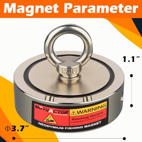 MUTUACTOR Fishing Magnet Kit,1800lbs Double Sided Fishing Magnets Heavy Duty,Φ3.7''Permanent Neodymium Magnet with 65Ft Salvage Rope Sturdy Gloves Bag for Retrieval and Recovery of Treasure - style: 1800lb Magnet(Double Sided)--Φ 3.7"