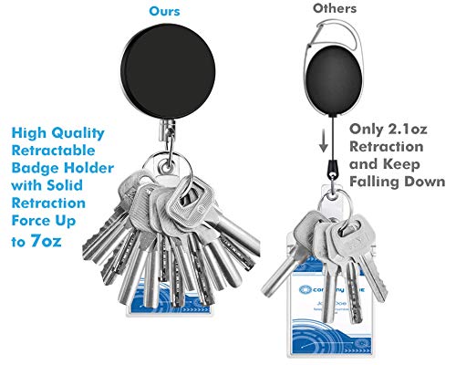 Selizo 4 Pieces Retractable Badge Holder ID Badge Holder Heavy Duty Badge Reel with Keychain Ring Clip for ID Key Card Badge - color: Black