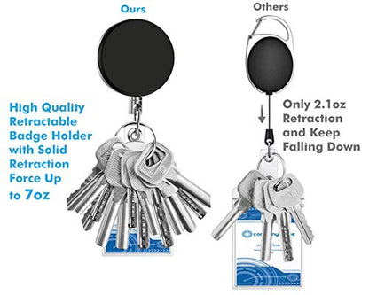 Selizo 4 Pieces Retractable Badge Holder ID Badge Holder Heavy Duty Badge Reel with Keychain Ring Clip for ID Key Card Badge - color: Black
