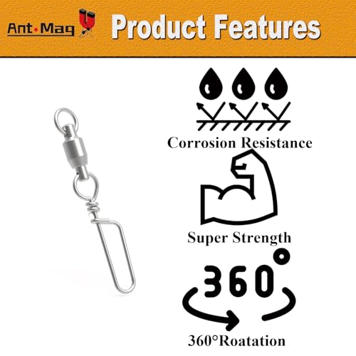 Ant Mag Fishing Snap Swivels 360° Ball Bearing Corrosion Resistant Stainless Steel Saltwater Freshwater Tackle - size: 30lbs-1.2"