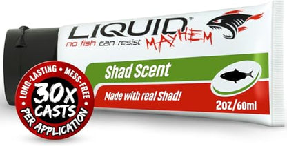 Liquid Mayhem Shad Fish Attractant Gel 60 ml / 2 oz · 60 Uses – Real Anchovy Bait & Aminos | UV-Enhanced Long-Lasting Gel – All Lure Types - size: 1-Pack