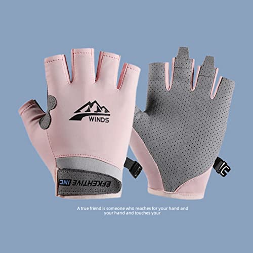 Hotfiary Fishing Gloves Sun Protection Fingerless Glove UV Protection Gloves UPF 50+ SPF for Men Women Kayaking Rowing Driving Hiking Sailing - color: Pink