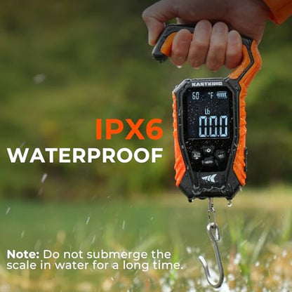 KastKing Weighmaster Mechanical-Digital Fishing Scale, 120 lb Capacity, 2.5" Backlit Display, High-Precision Sensor, 9 Weight Memory, Temperature Detection, IPX6 Waterproof, Fishing Gifts - style: B: Orange