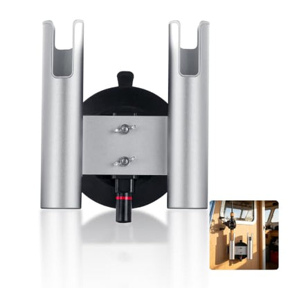 2-Rod No-Drill Aluminum Rack Vacuum Fishing Rod Holder with 300LB | for Boat Truck Wall Glass ，Removable Quick-Release Suction Mount – Installs in Seconds. No tools.