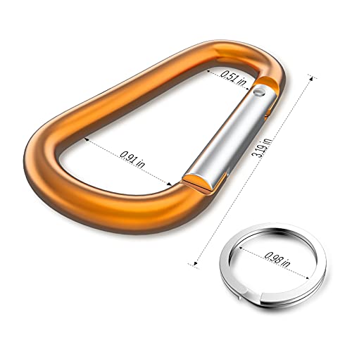 sprookber 3" Aluminum Carabiner D Ring, Caribeener Clips, Spring Snap Hook for Keychain Clip, Set of 10 - color: Gold