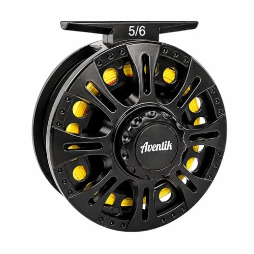 Aventik HVCE Graphite Fly Reel Center Drag System Classic III Graphite Large Arbor Sizes 3/4, 5/6, 7/8 Fly Fishing Reels - size: 5/6, style: With Line