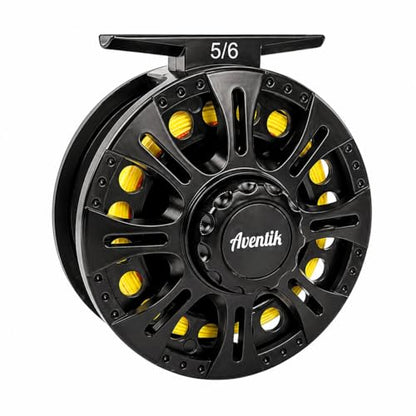 Aventik HVCE Graphite Fly Reel Center Drag System Classic III Graphite Large Arbor Sizes 3/4, 5/6, 7/8 Fly Fishing Reels - size: 5/6, style: With Line
