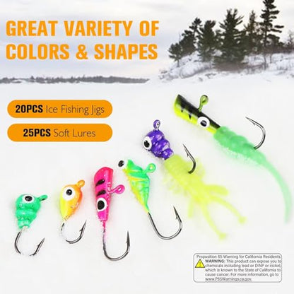 Dovesun Fishing Kit Ice Fishing Jigs Ice Fishing Lures Walleye Fishing Lures Crappie Jigs 135pcs/58pcs/45pcs/34pcs/30pcs/8pcs - color: B-Ice fishing jigs 45pcs