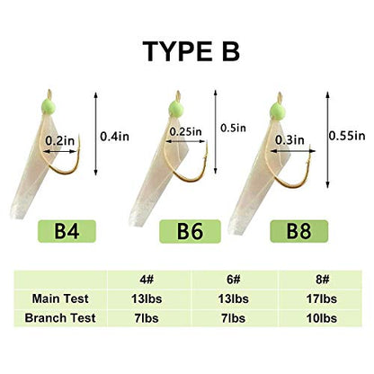 Fishing Bait Rigs Saltwater, 10Packs Surf Fishing Rigs with Fish Skin Feather Fishing Hooks Swivels Glow Beads Rigs Sea Bass Rigs Fishing Bait Lures - color: BVB, size: 4#