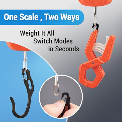 Fish Scale Digital Fishing Scale with Lip Gripper & Replaceable Hook, Auto Unit Recall, 110 lb Capacity, Memory & Total, Multi-Mode lb/oz/kg with LCD Display, Fishing Gift for Men