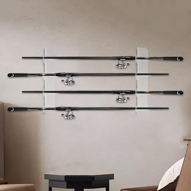 1-Pair Acrylic Fishing Rod Rack, Heavy Duty Wall Mount Holder for Garage Display, Clear 3-Pole Space-Saving Organizer Stand with Screws Included
