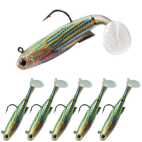 6PCS Soft Plastic Fishing Lures - 3.5in Swim Baits for Bass Pre-Rigged Jig Heads Walleye Fishing Lures with Paddle Tail Swimbaits for Bass Fishing Fishing Soft Plastic Lure Kit - color: Yellow