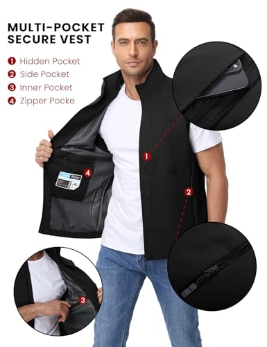 Eisctnd Mens Lightweight Quick Dry Vest Sleeveless Outdwear Utility Jacket | Utility Sleeveless Vest with Multi Pockets, Outerwear Hiking Fishing Photography Camping Travel Outdoor - color: Black, size: X-Large