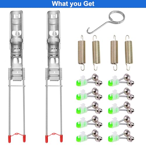 2 Pack Upgraded Automatic Spring Fishing Rod Holder with 10 Fishing Bells | Heavy-Duty Ground Stand for Saltwater/Freshwater, Fits Any Size Fish