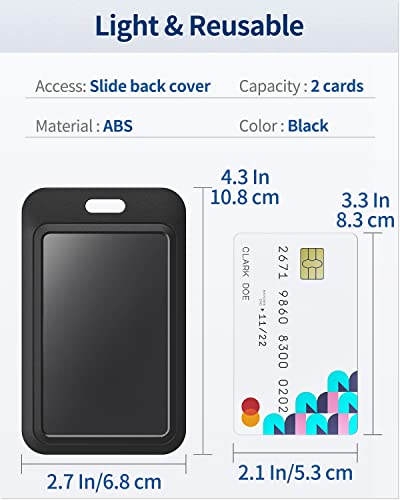Uniclife 3 Pack Sliding Vertical Badge Holders for Office School IDs | Hard black sliding vertical case with clear window protects ID, credit, proximity key cards and drivers licenses. - color: Black, size: 3 Pack