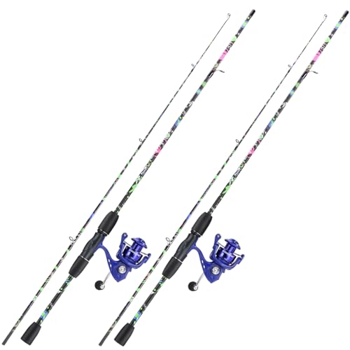 Sougayilang Fishing Rod Combo, 2-Piece 6-Foot Graphite & Fiberglass Rod with Anti-Reverse Spinning Fishing Reel - color: Blue 6'0" Rod with 1000 Reel- 2Pack