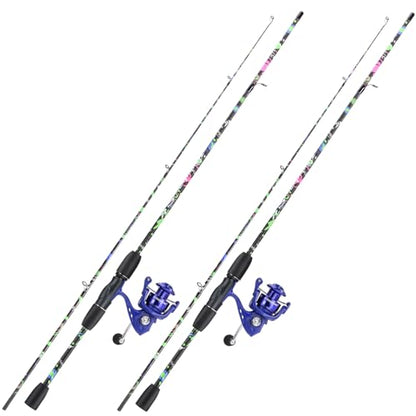 Sougayilang Fishing Rod Combo, 2-Piece 6-Foot Graphite & Fiberglass Rod with Anti-Reverse Spinning Fishing Reel - color: Blue 6'0" Rod with 1000 Reel- 2Pack