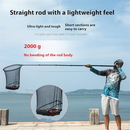 Portable Fishing Handle Poles Long Net Telescoping Handle Carbon Fibers Landing Net Rod Enduring Fishing Accessories - size: 2.1m