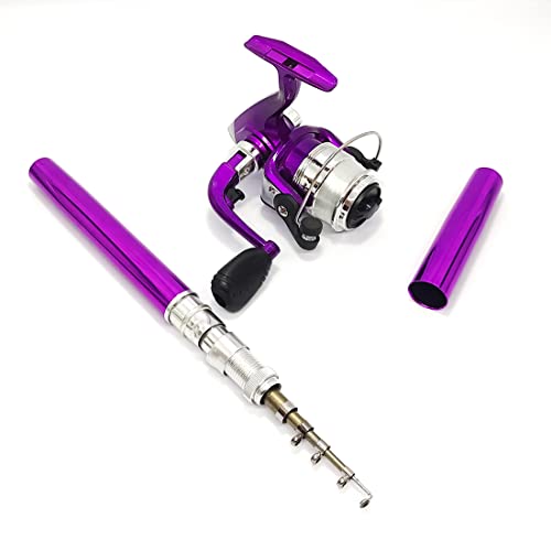 Compact Pocket Telescopic 38inch Mini Pen Fishing Rod Spinning Reel Combos Pen Folded Fishing Pole Spinning Wheel Gift for River, Lake, Reservoir, Ice Fishing and So On - color: Purple