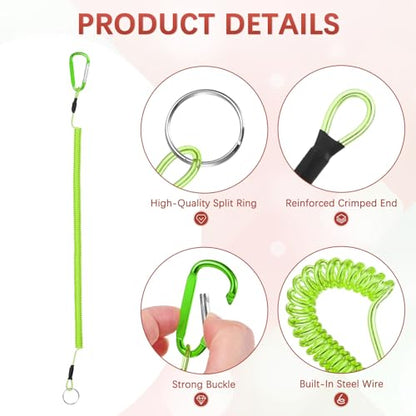 16.54IN Retractable Safety Coiled Lanyard [3PCS] - Steel Wire Fishing Rod Safety Lanyard Use for Pliers Boating - color: Green