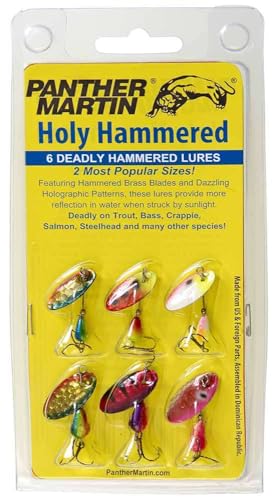 Panther Martin Fishing Lures 6-Pack All Time Greatest Fish Catcher World Famous Spinning Lures in Value Kit Spinners for Trout, Salmon, Panfish, Bass, Crappie & Perch - style: Holy Hammered