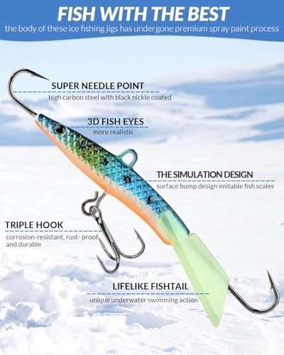 THKFISH Ice Fishing Lures Ice Fishing Jigs Ice Fishing Gear Hard Fishing Lures and Jigs Walleye Ice Fishing Kit Crappie Panfish Pike Jigs,14/26/40PCS - color: C-14PCS