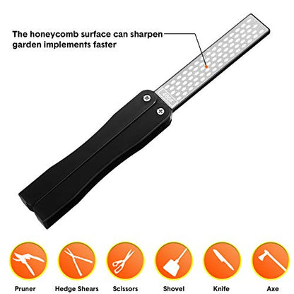 2 Pack Garden Tool Sharpener, Folding Pocket Diamond Knife Sharpener 400/600 Grit Double-Sided Scissor, Pruners, Loppers or Blade Sharpening Stone for Garden Outdoor Camping Kitchen