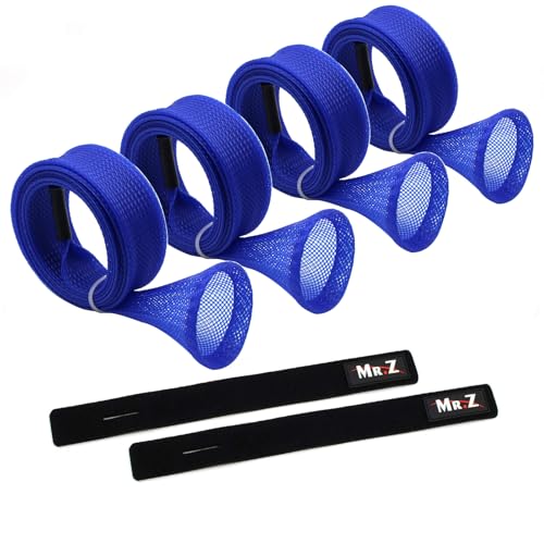 Mr. Z Pack of 4 Casting Fishing Rod Sleeves with 2 Rod Straps Fishing Rod Covers Pole Jacket Rod Socks - color: Blue