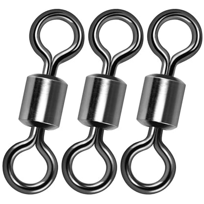 Alwonder Fishing Barrel Swivels, 40 to100-Pack Swivels Fishing Tackle Freshwater Saltwater Swivel Rolling Swivel Heavy Duty Stainless Steel Lures Leaders Line Connectors Terminal Tackle - size: #1(104LB)-100 Pack