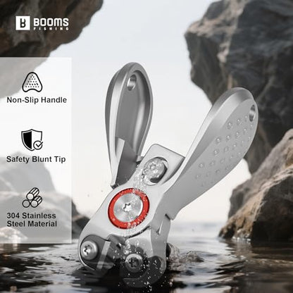 Booms Fishing Line Cutter with Retractor: Mini Fishing Scissors for Braided Line - Stainless Steel Fishing Clippers & Nippers with Safety Release Lock - Fly Tying Scissors for Men, LC1