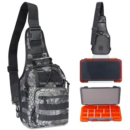 Waterproof Fishing Backpack with 2 Tackle Boxes, 2-Way Carry Design & Durable Material,Black, Khaki, Camo (Black with Two Tackle Boxes) - color: Black With Two Tackle Boxes