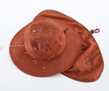 Home Prefer UPF50 Mens Sun Hat with Neck Flap Quick Dry UV Protection Cap Womens Wide Brim Fishing Hat Neck Flap Beach Garden - color: Brown