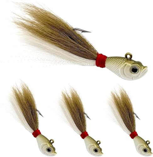 Natufish Bucktail Jigs Saltwater 3Pcs/5Pcs Fish Hair Jig Lure Hooks,Fishing Hair Swimbait Jig Head Deer Hair Jig Surf Fishing for Walleye Striper - color: white brown, size: 1oz_3pcs