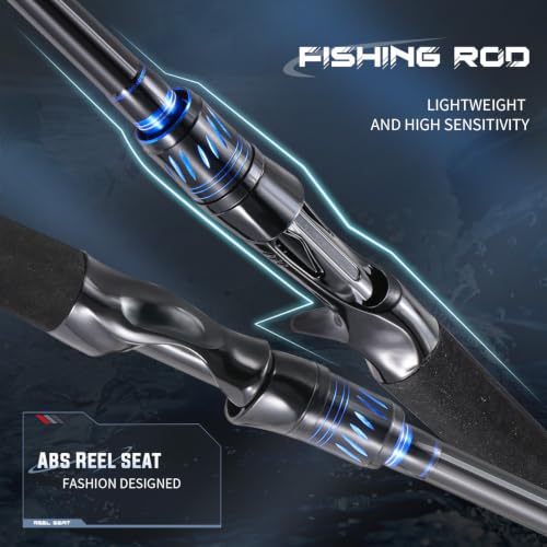 DC Baitcasting Combo, Smart Digital Brake Reel, 4-Section Carbon Rod, Tackle Bag, Line & Lures, Complete Travel Kit for Bass Freshwater - color: Only Spinning Rod-2PACKS- 5‘6“- Blue