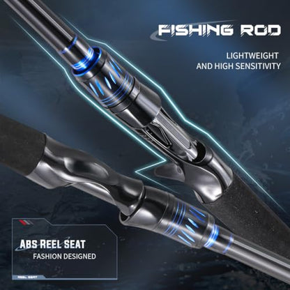 DC Baitcasting Combo, Smart Digital Brake Reel, 4-Section Carbon Rod, Tackle Bag, Line & Lures, Complete Travel Kit for Bass Freshwater - color: Only Spinning Rod-2PACKS- 5‘6“- Blue